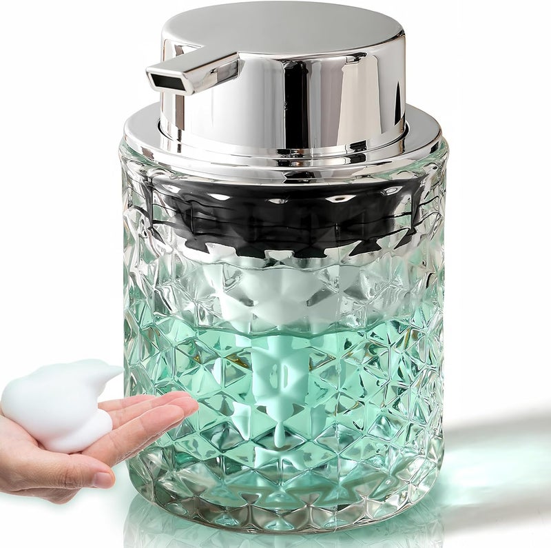 MALACHI Foaming Hand Soap Dispenser, Refillable Clear Glass Pump Bottles for Liquid or Lotion, Modern Foam Dispenser for Bathroom, Kitchen, Commercial - Image 1